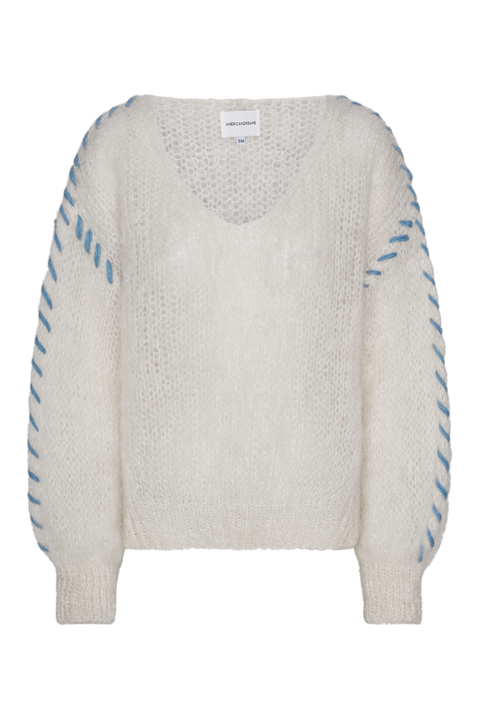 Milana LS Mohair Knit Stitching White