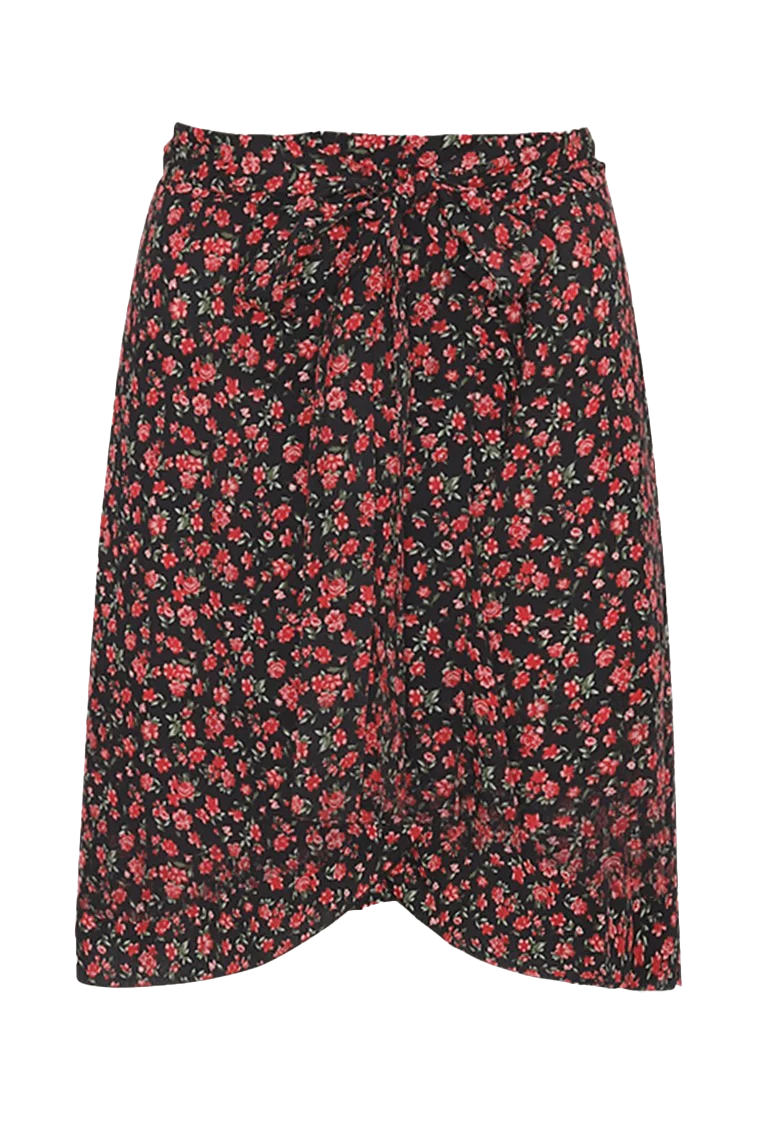 Milly Wrap Skirt Short Black / Red Flower