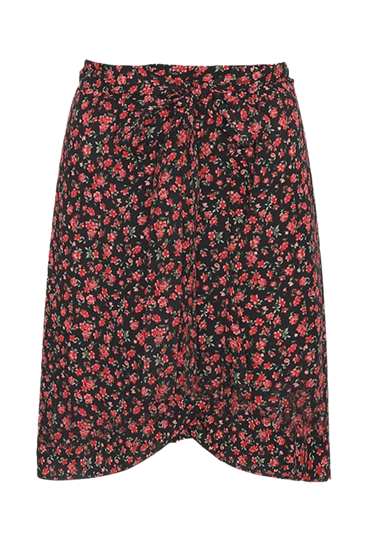 Milly Wrap Skirt Short Black / Red Flower