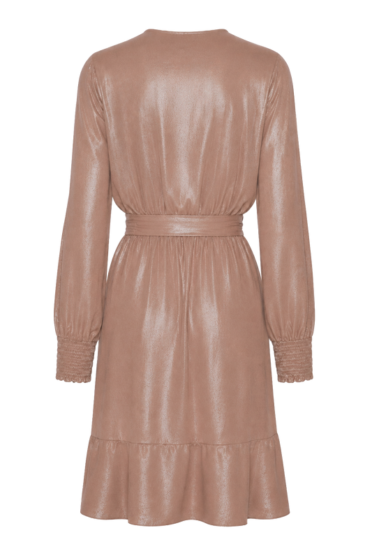 Milly LS Shimmer Wrap Dress Beige