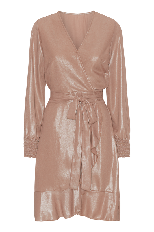 Milly LS Shimmer Wrap Dress Beige