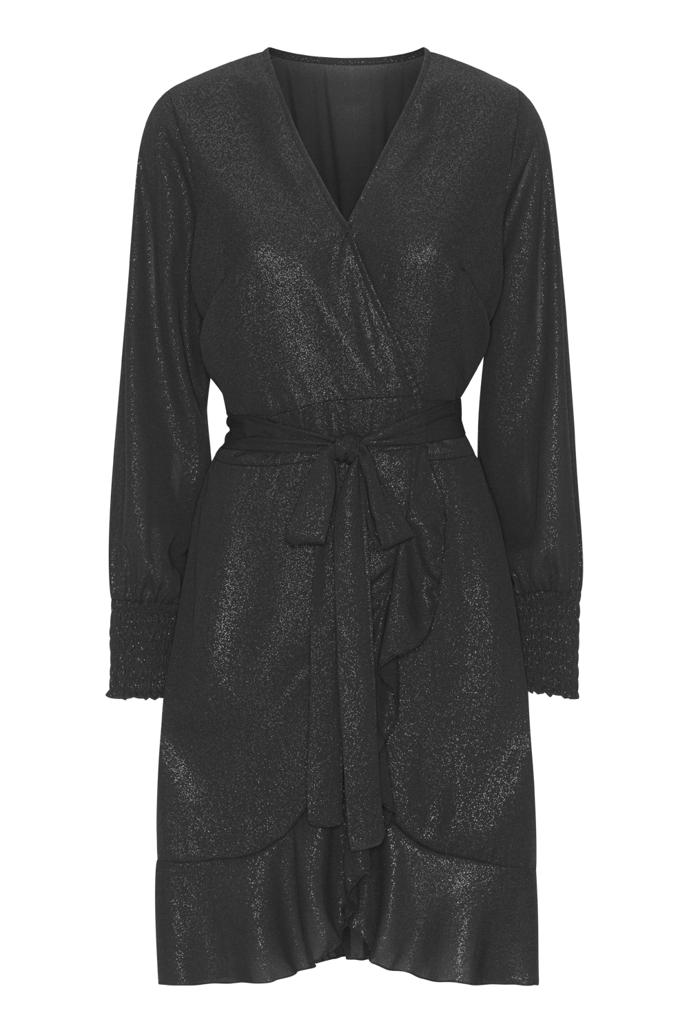 Milly LS Shimmer Wrap Dress Black