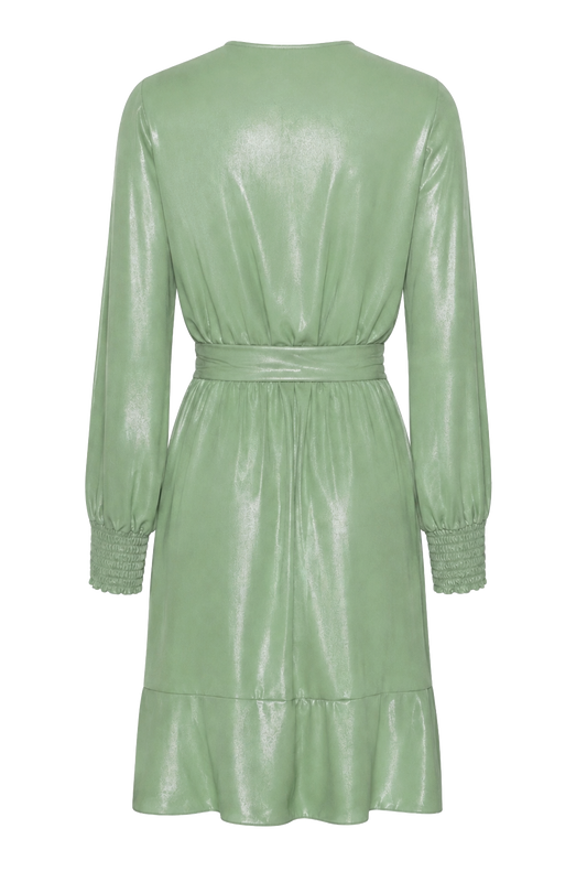 Milly LS Shimmer Wrap Dress Green