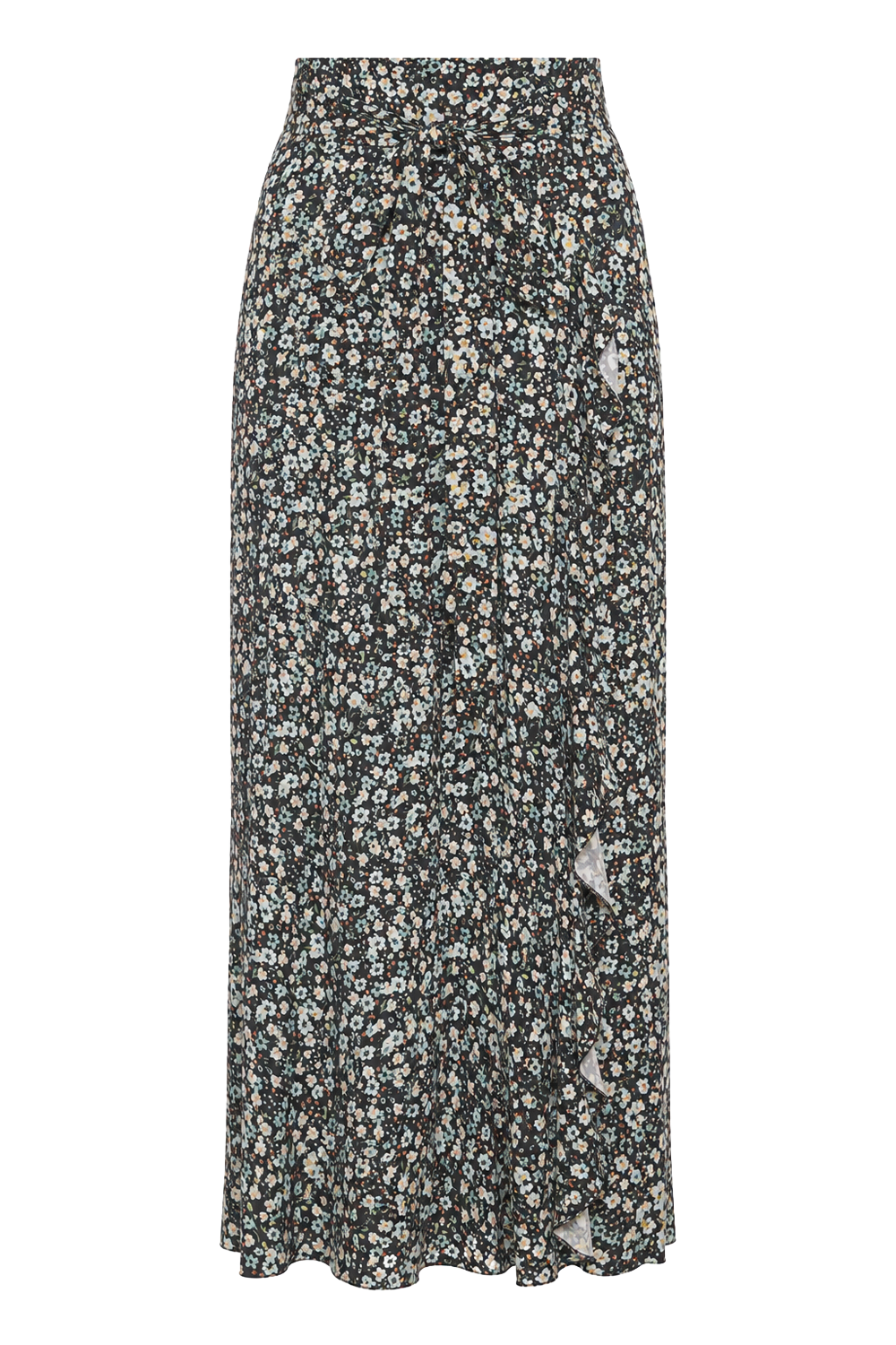 Milly Wrap Skirt Long Black / Blue Flower