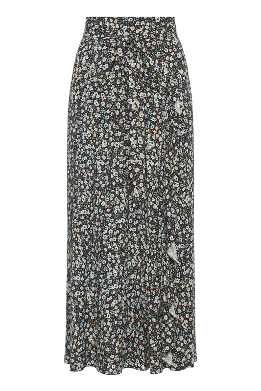 Milly Wrap Skirt Long Black / Blue Flower