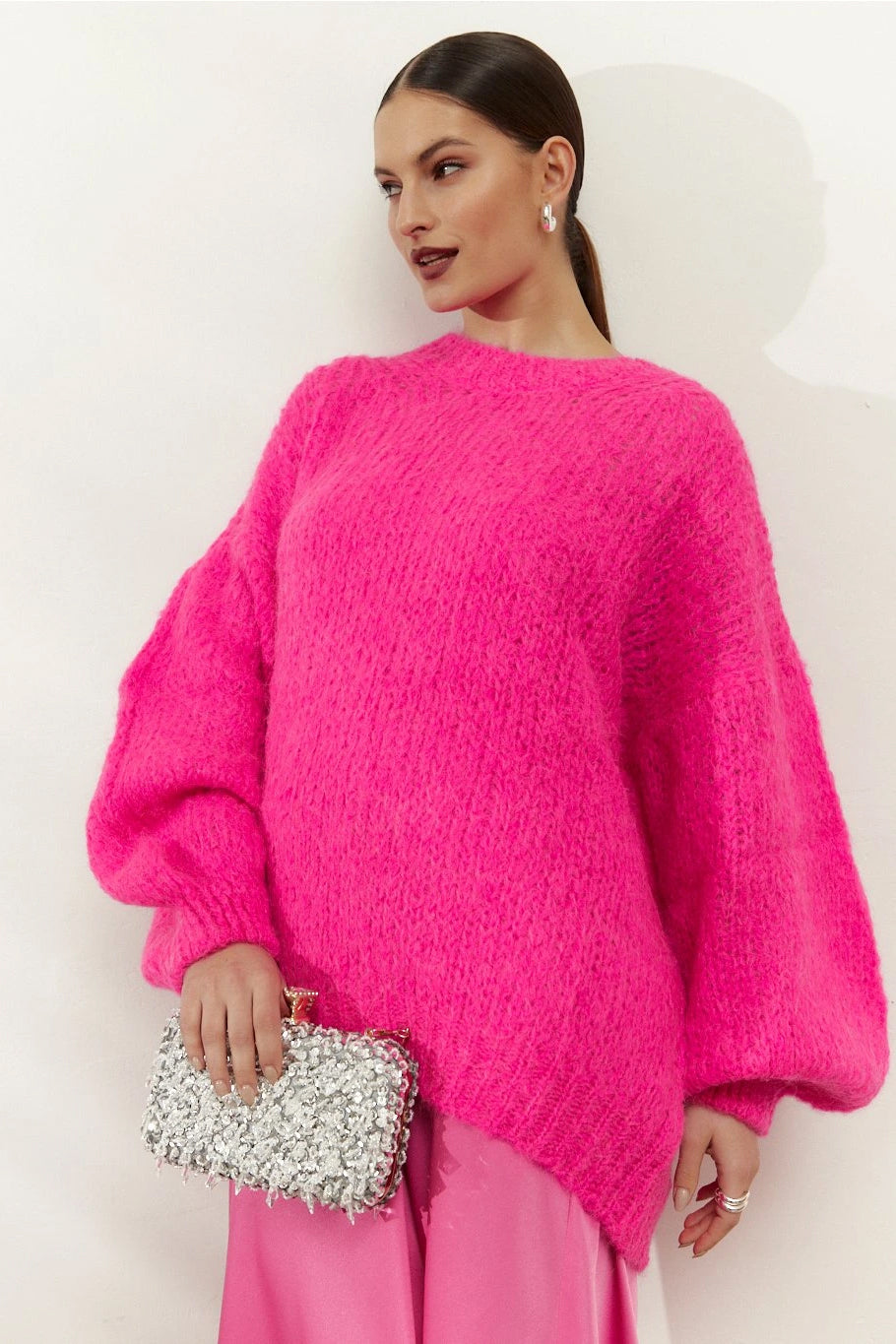 Pepper Round Neck Pullover Neon Pink