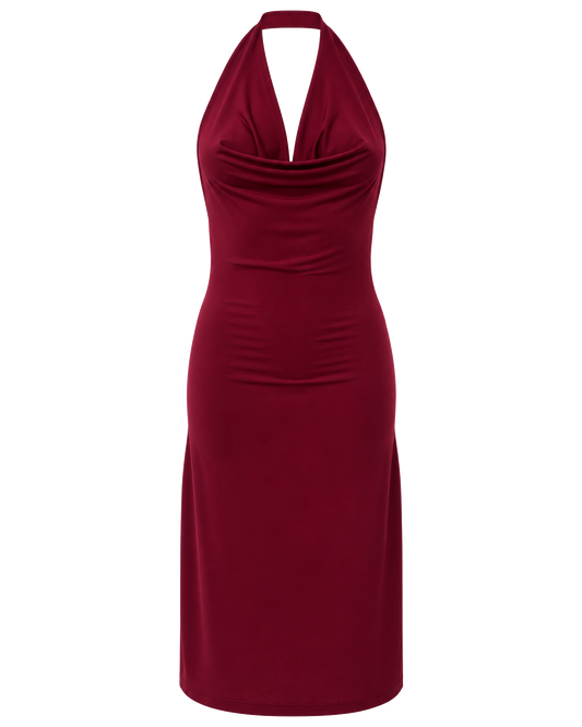 Olia Cowl Neck Dress Bordeaux