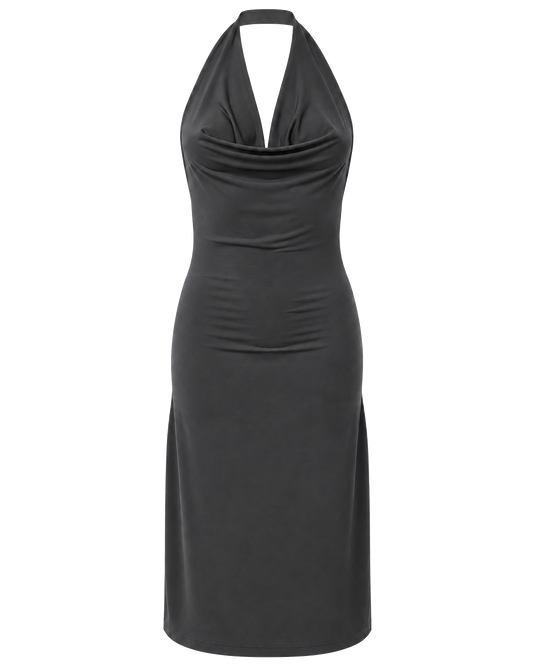 Olia Cowl Neck Dress Dark Taupe