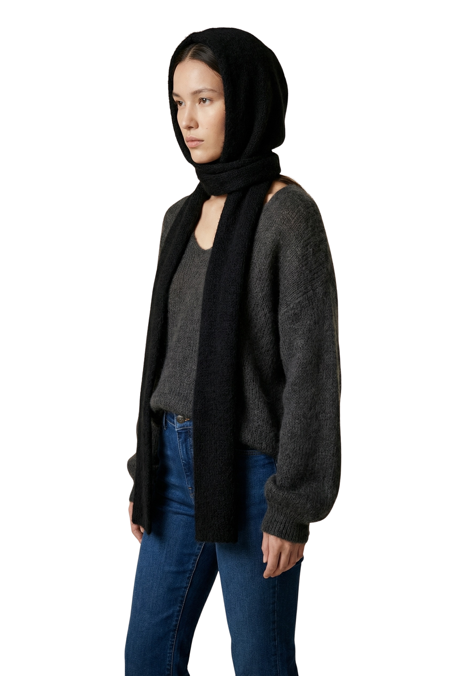 Penn Hooded Alpaca Scarf Black