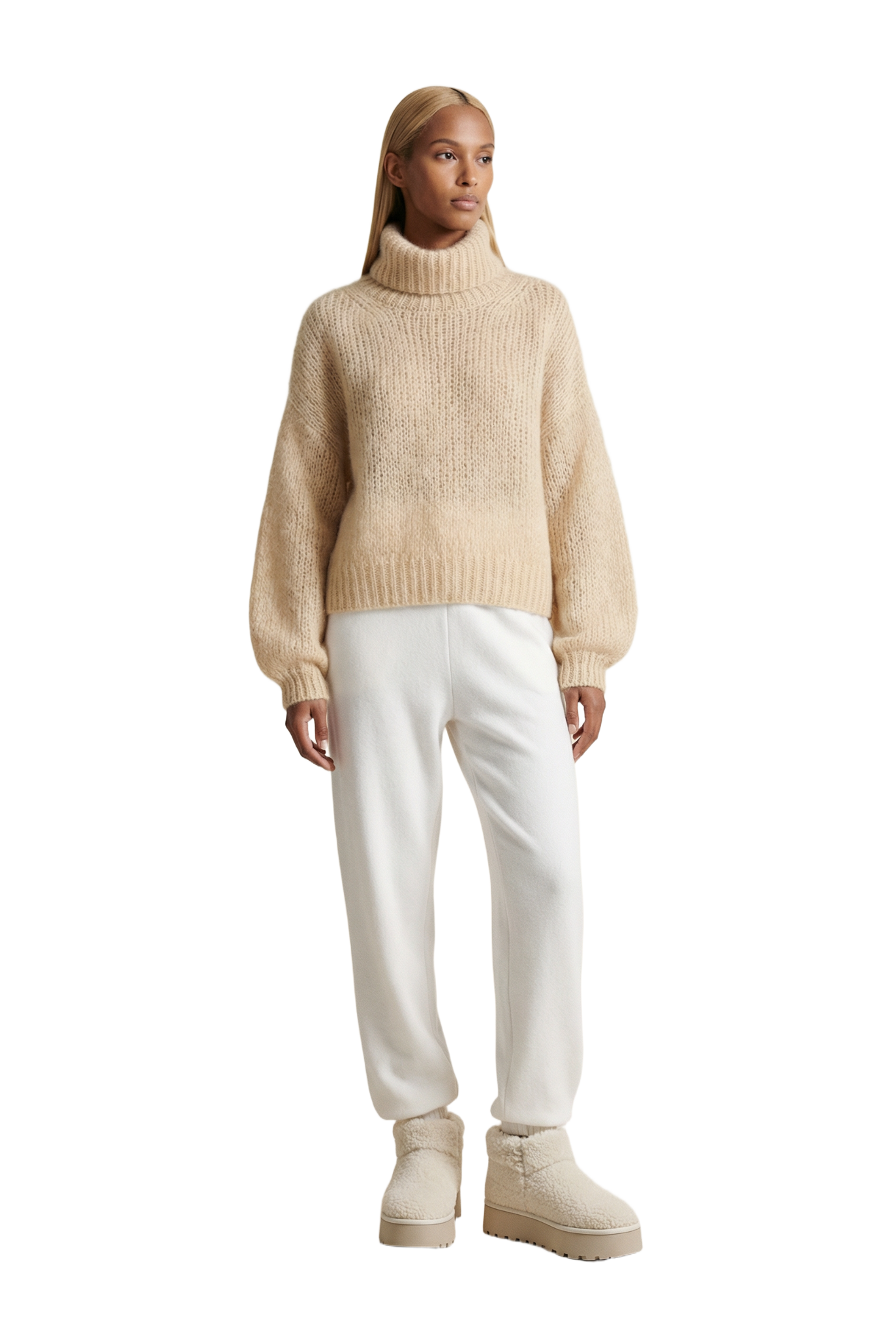 Pepper Roll Neck Alpaca Pullover Cropped Almond