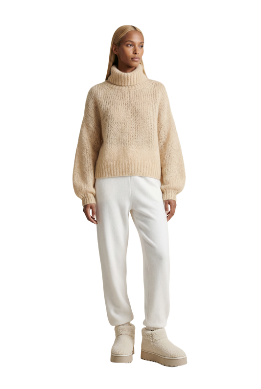 Pepper Roll Neck Alpaca Pullover Cropped Almond