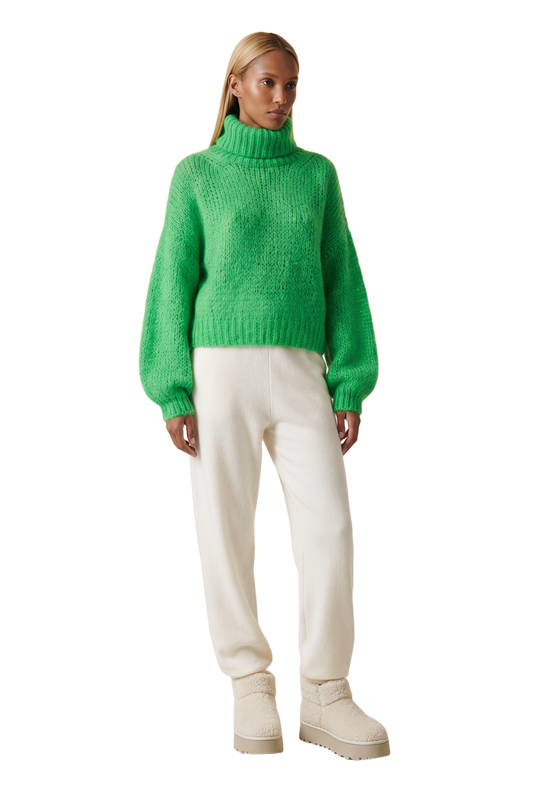 Pepper Roll Neck Alpaca Pullover Cropped Bright Green