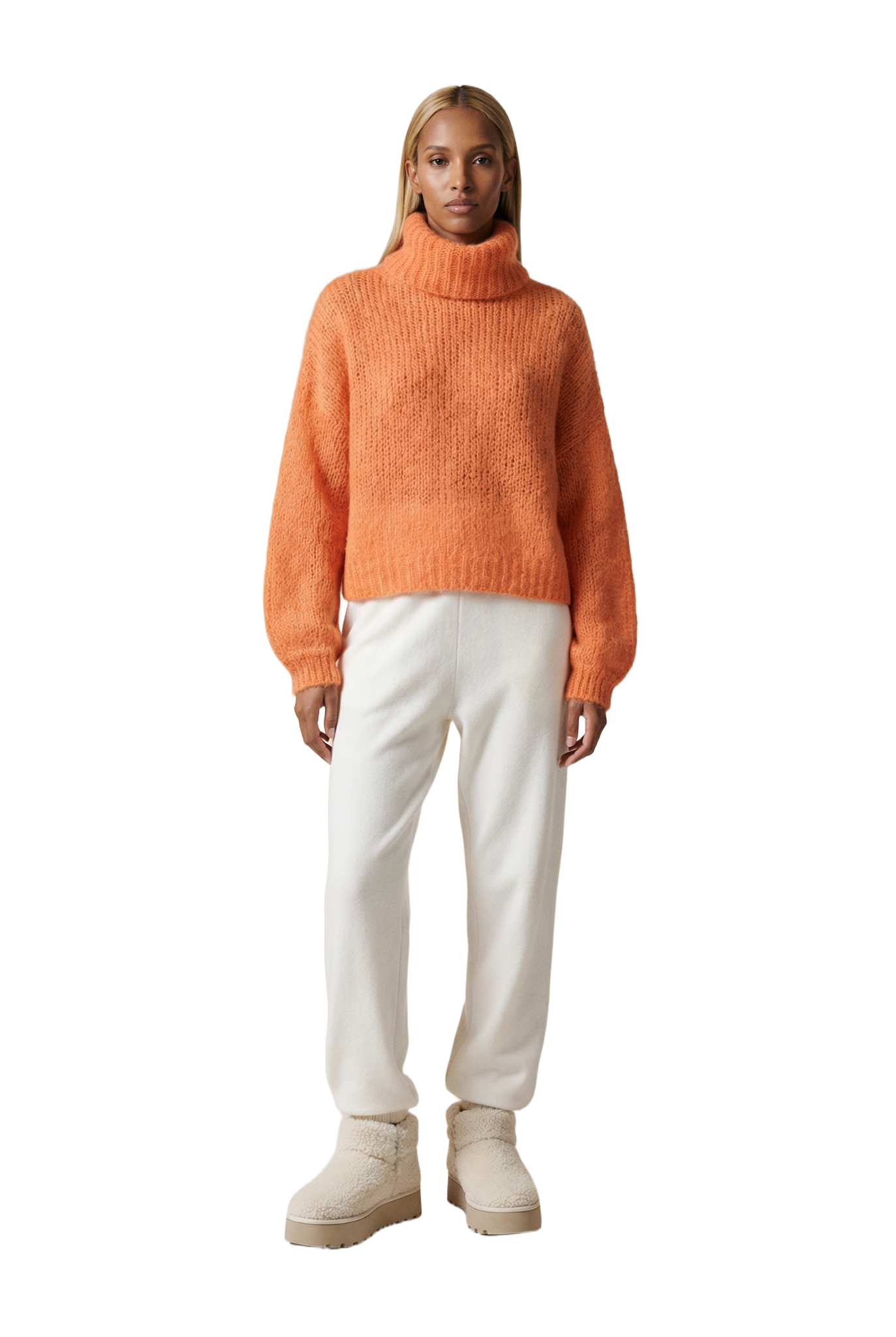 Pepper Roll Neck Alpaca Pullover Cropped Burnt Orange