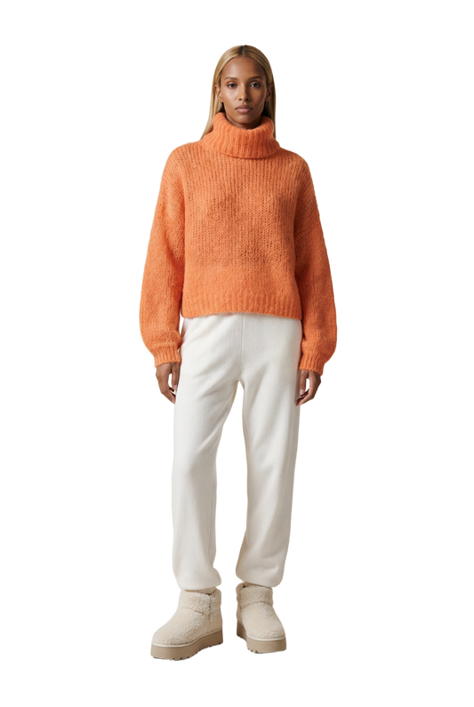 Pepper Roll Neck Alpaca Pullover Cropped Burnt Orange