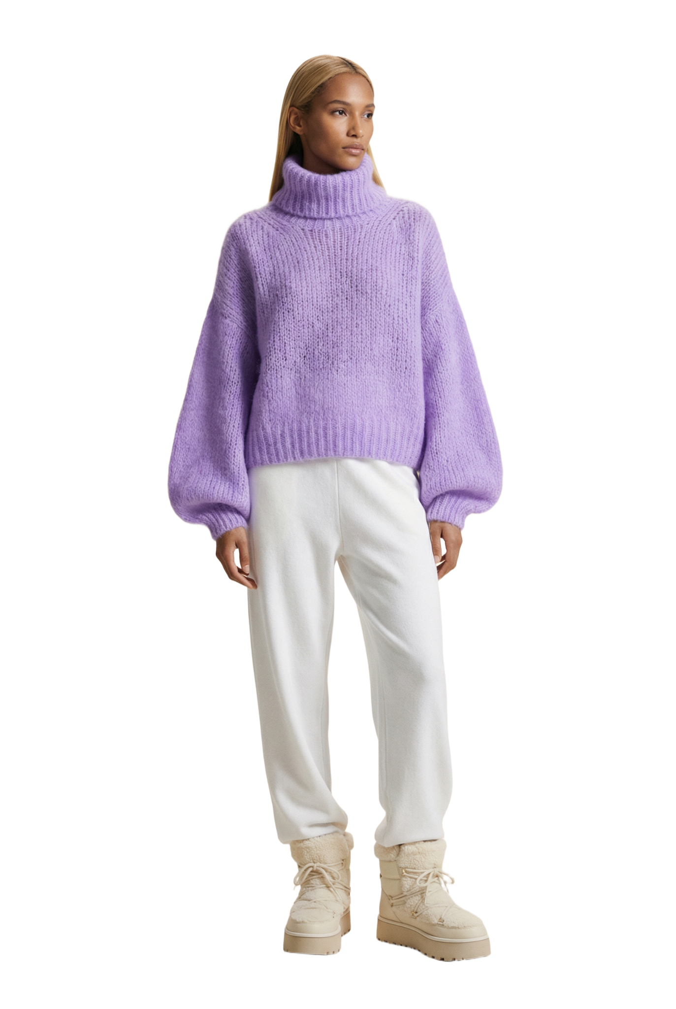Pepper Roll Neck Alpaca Pullover Cropped Lilac