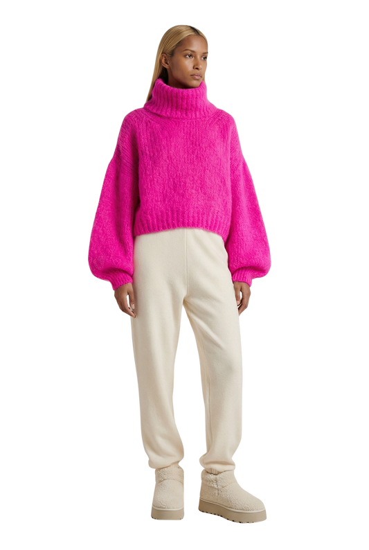 Pepper Roll Neck Alpaca Pullover Cropped Neon Pink
