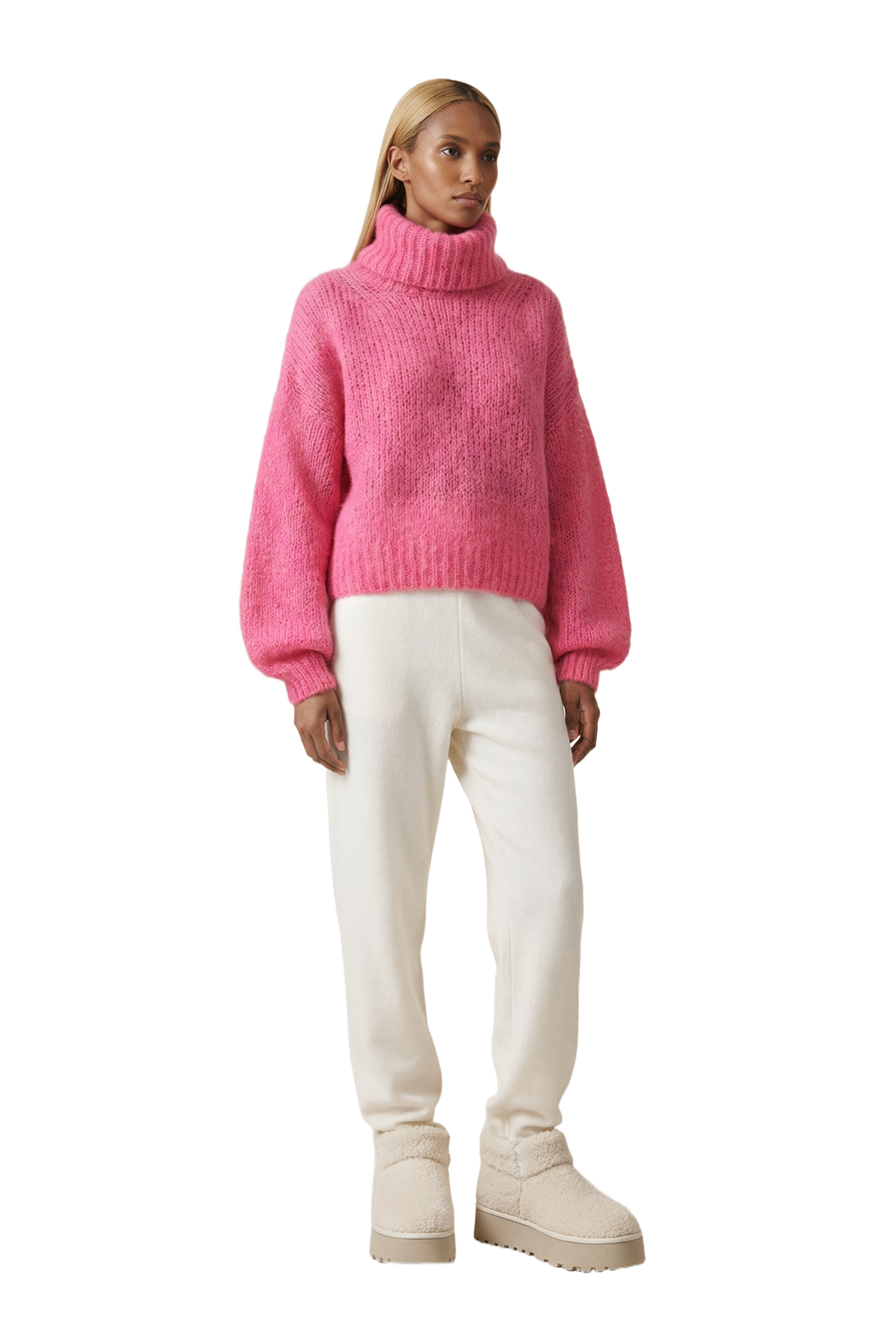 Pepper Roll Neck Alpaca Pullover Cropped Pink