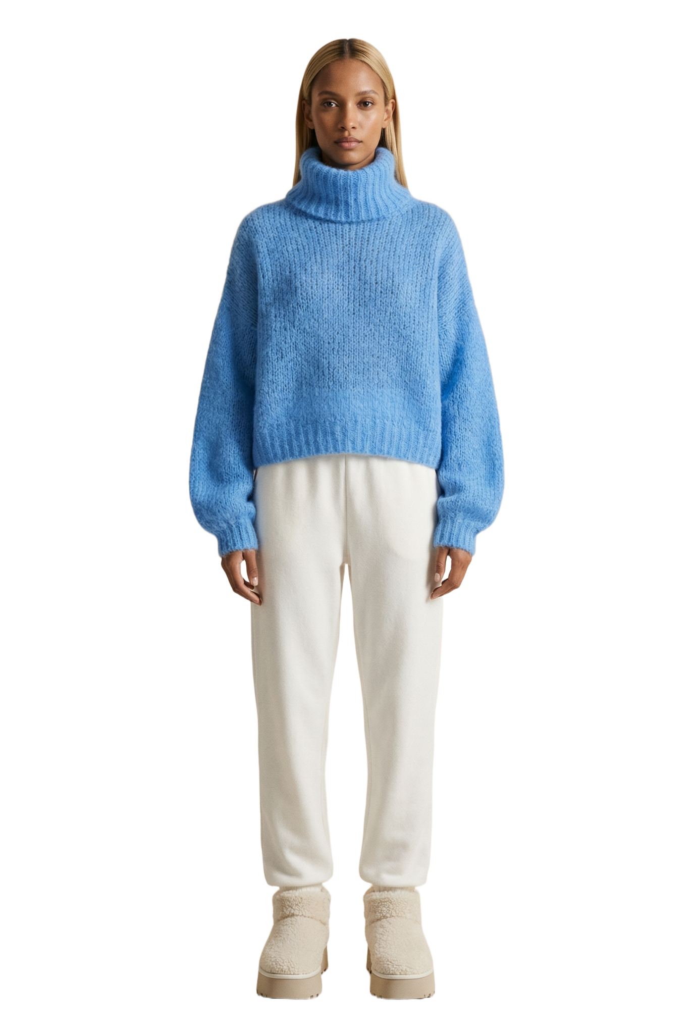 Pepper Roll Neck Alpaca Pullover Cropped Sky Blue