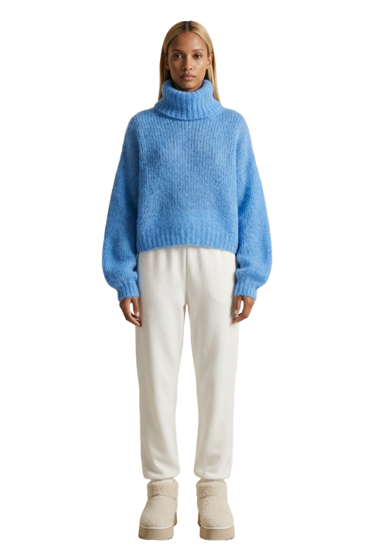 Pepper Roll Neck Alpaca Pullover Cropped Sky Blue