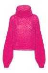 Pepper Roll Neck Alpaca Pullover Cropped Neon Pink