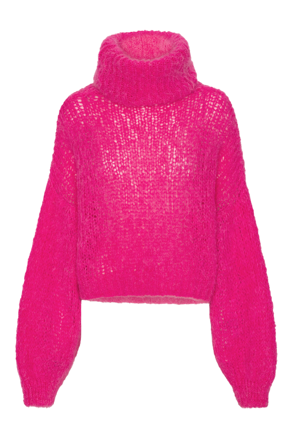 Pepper Roll Neck Alpaca Pullover Cropped Neon Pink