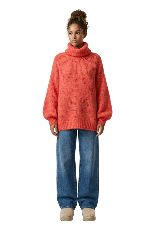 Pepper Roll Neck Alpaca Pullover Coral Red