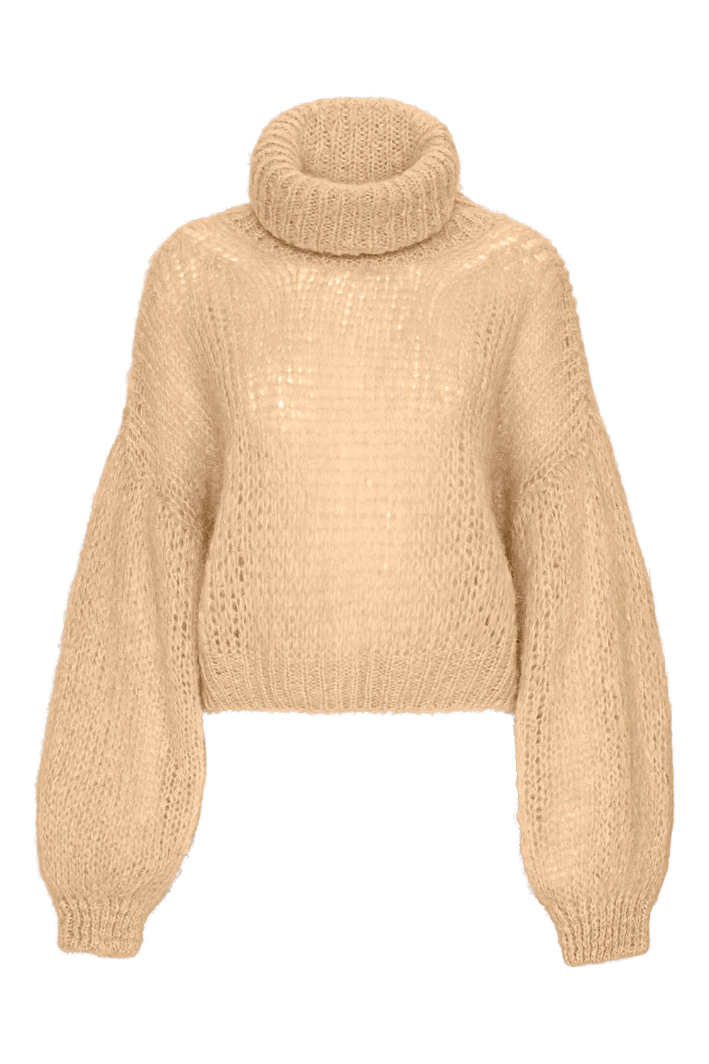 Pepper Roll Neck Alpaca Pullover Cropped Almond