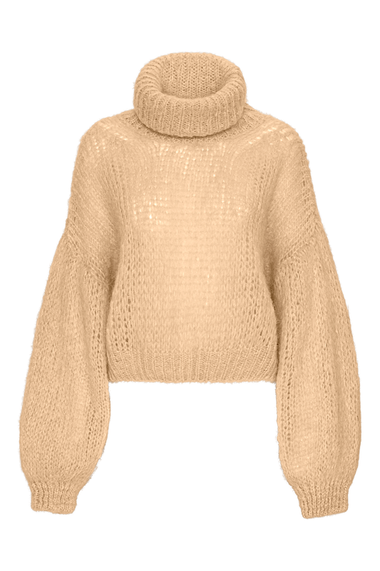 Pepper Roll Neck Alpaca Pullover Cropped Almond