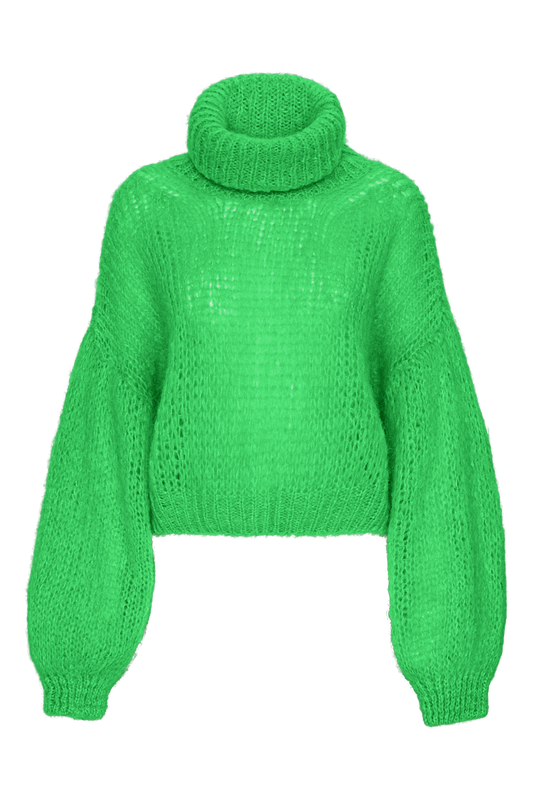 Pepper Roll Neck Alpaca Pullover Cropped Bright Green