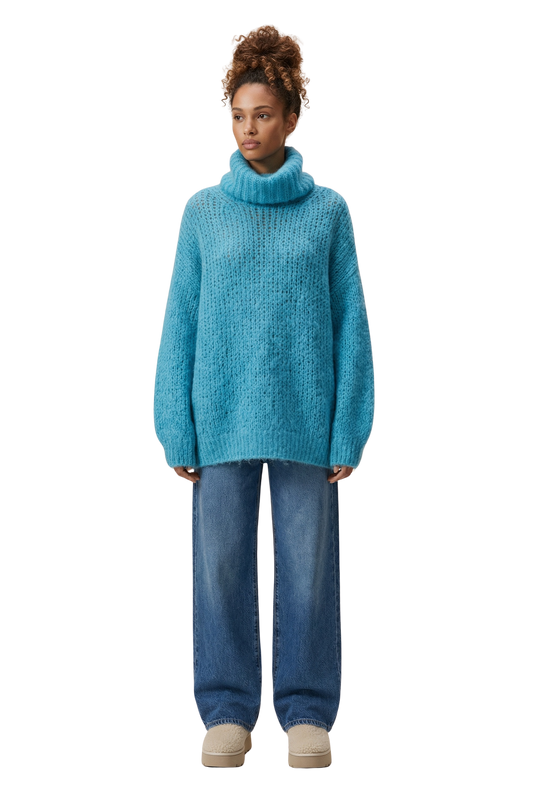 Pepper Roll Neck Alpaca Pullover Aqua Blue