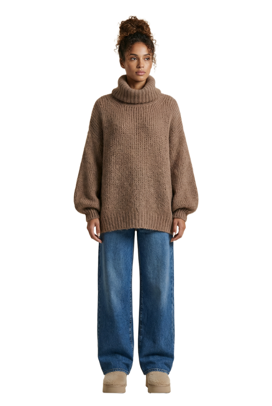 Pepper Roll Neck Alpaca Pullover Medium Brown