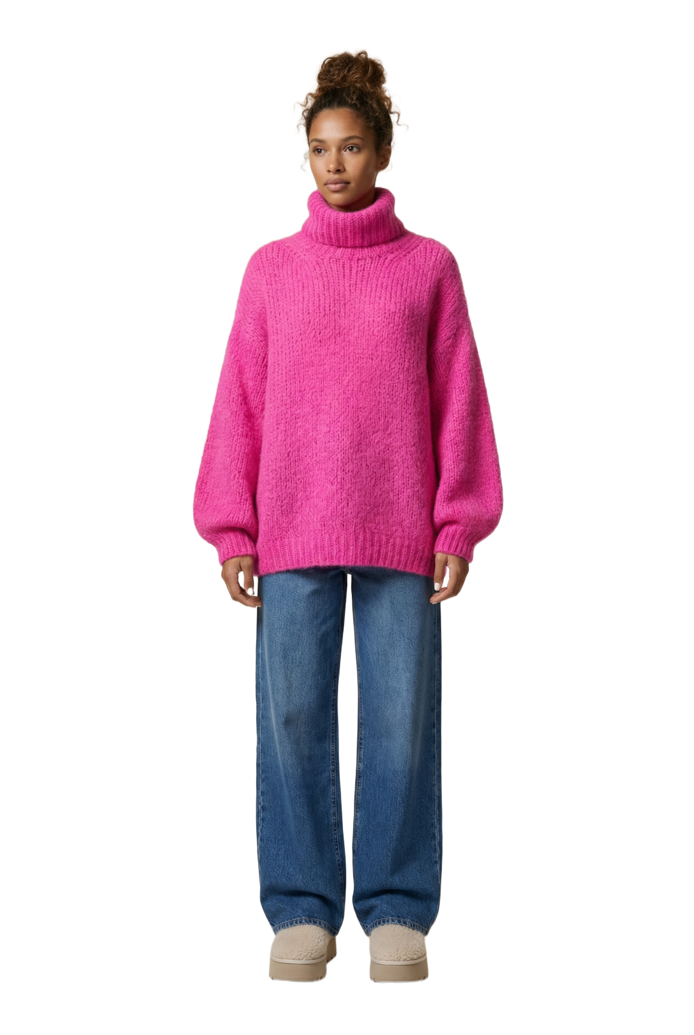 Pepper Roll Neck Alpaca Pullover Neon Pink