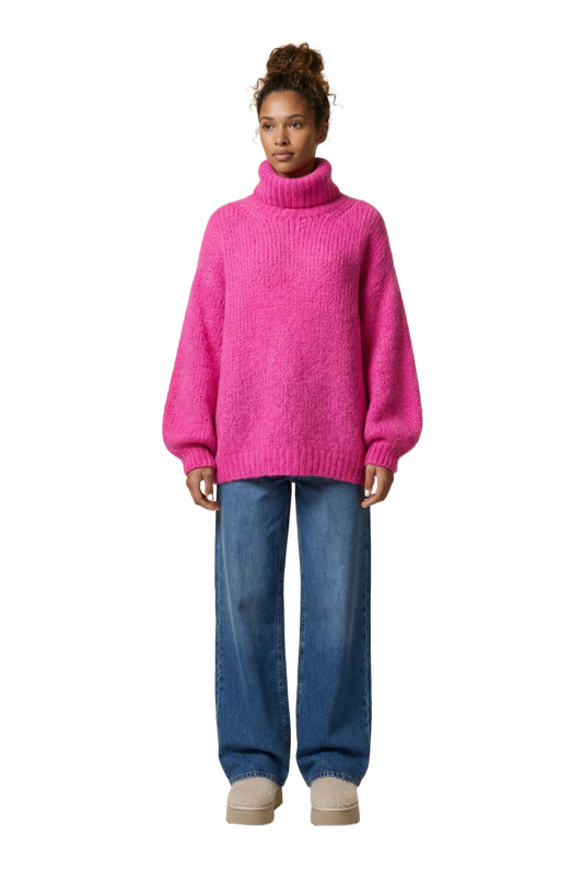 Pepper Roll Neck Alpaca Pullover Neon Pink