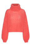 Pepper Roll Neck Alpaca Pullover Cropped Coral Red