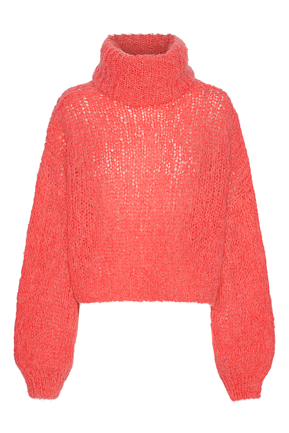 Pepper Roll Neck Alpaca Pullover Cropped Coral Red