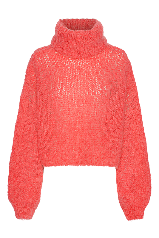 Pepper Roll Neck Alpaca Pullover Cropped Coral Red