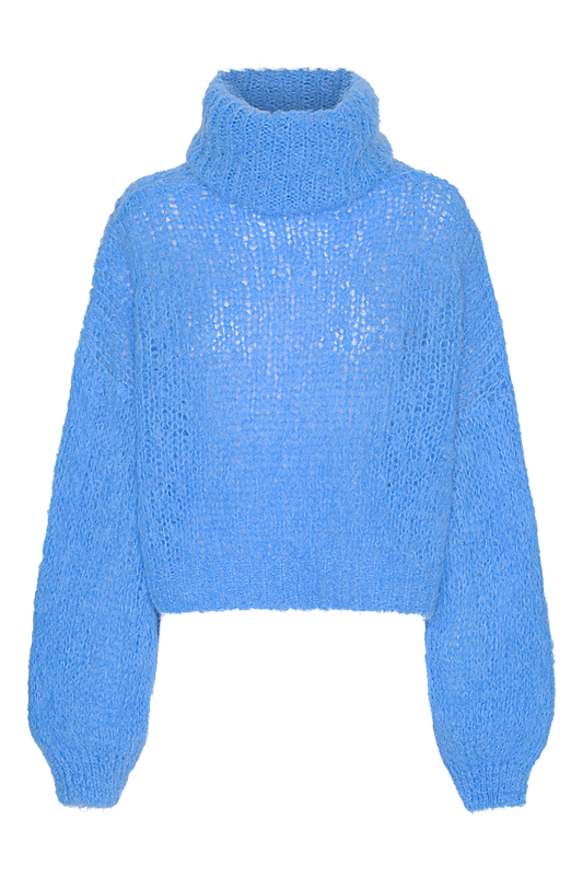 Pepper Roll Neck Alpaca Pullover Cropped Sky Blue