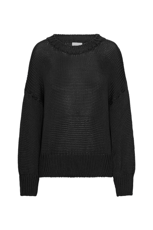 Pepper Round Neck Cotton Pullover Black