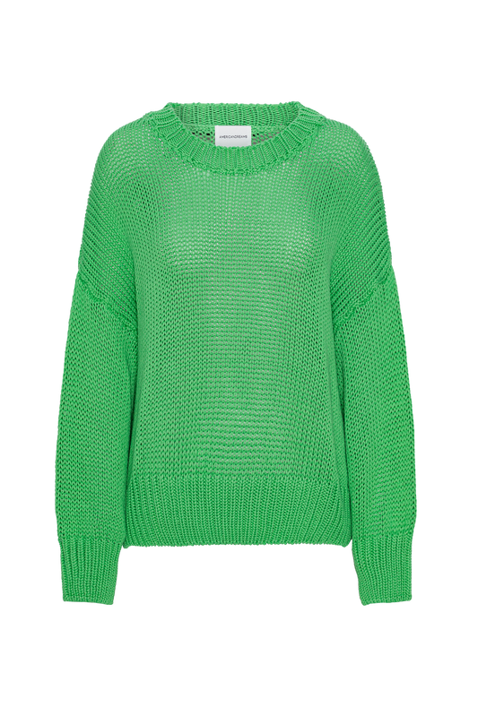 Pepper Round Neck Cotton Pullover Bright Green