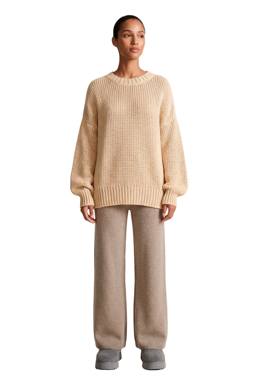 Pepper Round Neck Cotton Pullover Almond