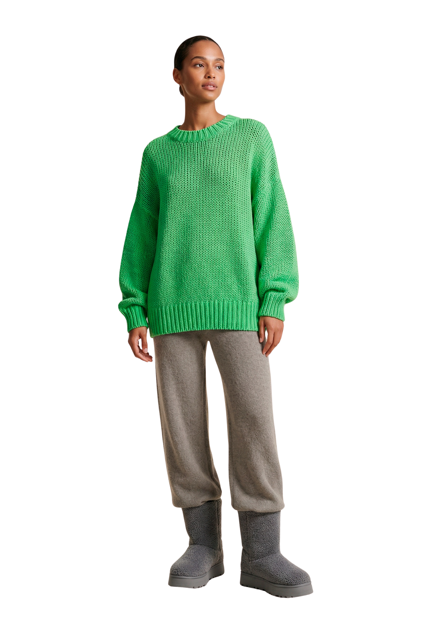 Pepper Round Neck Cotton Pullover Bright Green