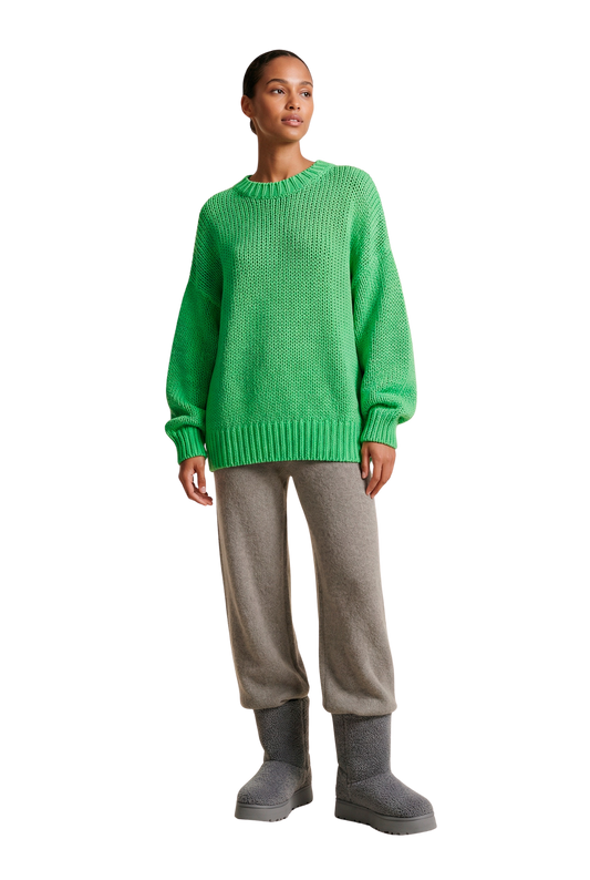 Pepper Round Neck Cotton Pullover Bright Green