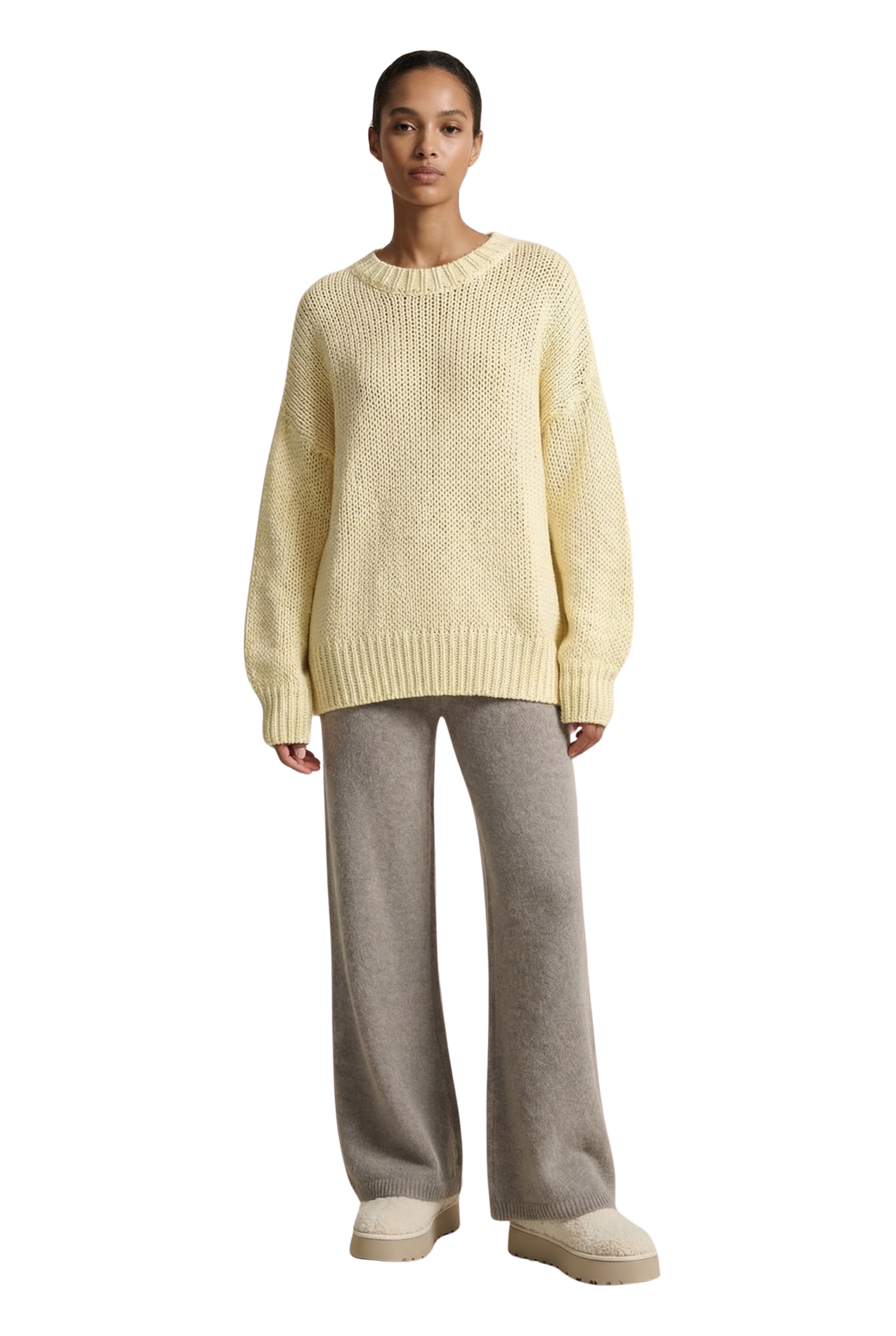 Pepper Round Neck Cotton Pullover Light Yellow
