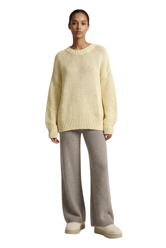 Pepper Round Neck Cotton Pullover Light Yellow