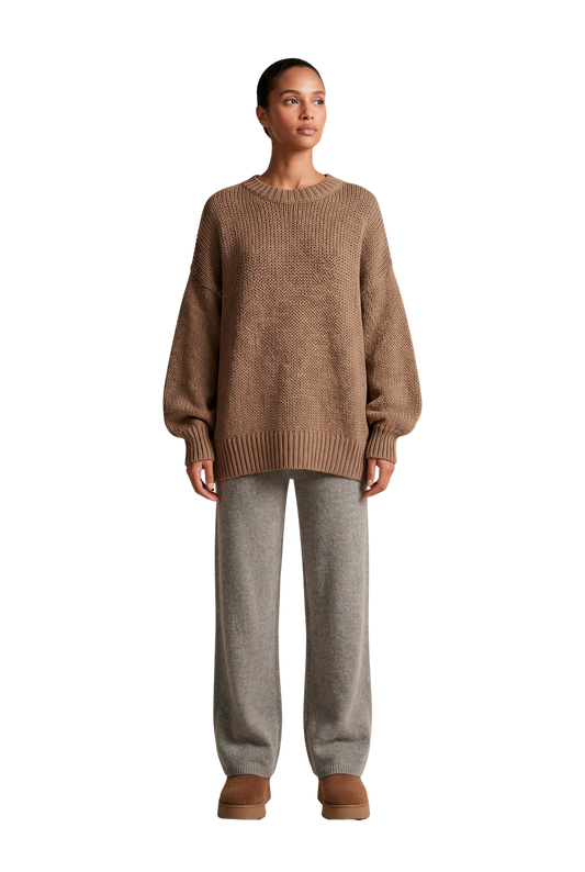 Pepper Round Neck Cotton Pullover Medium Brown