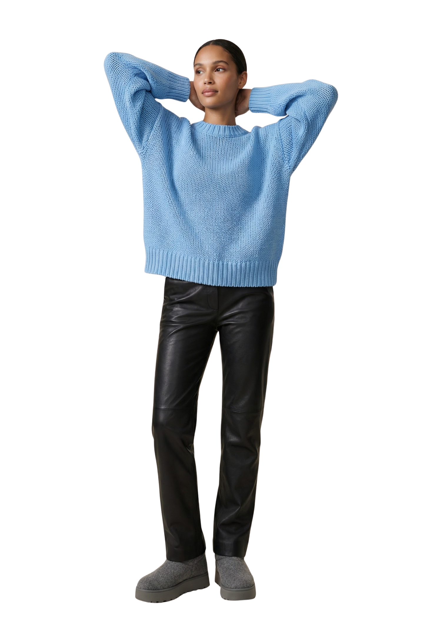 Pepper Round Neck Cotton Pullover Sky Blue