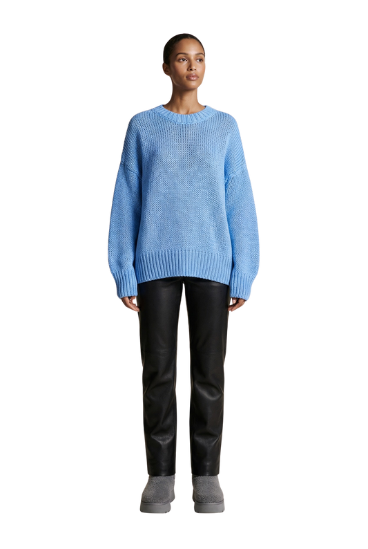 Pepper Round Neck Cotton Pullover Sky Blue
