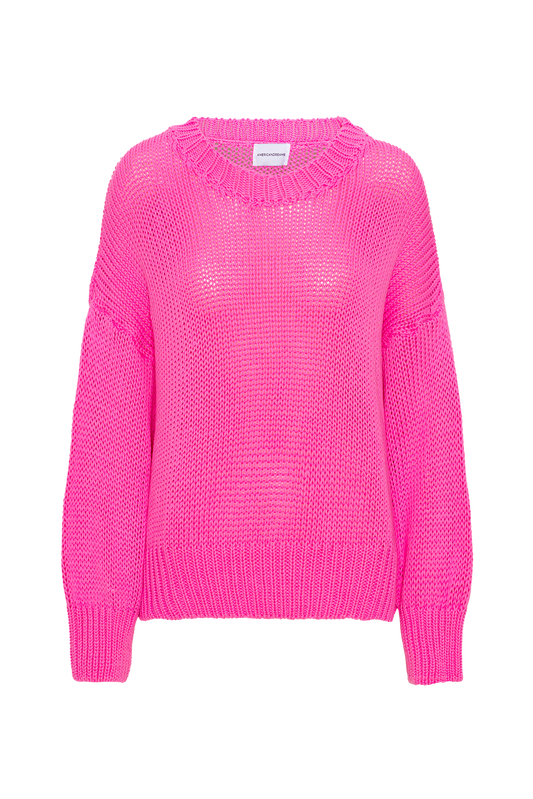 Pepper Round Neck Cotton Pullover Neon Pink