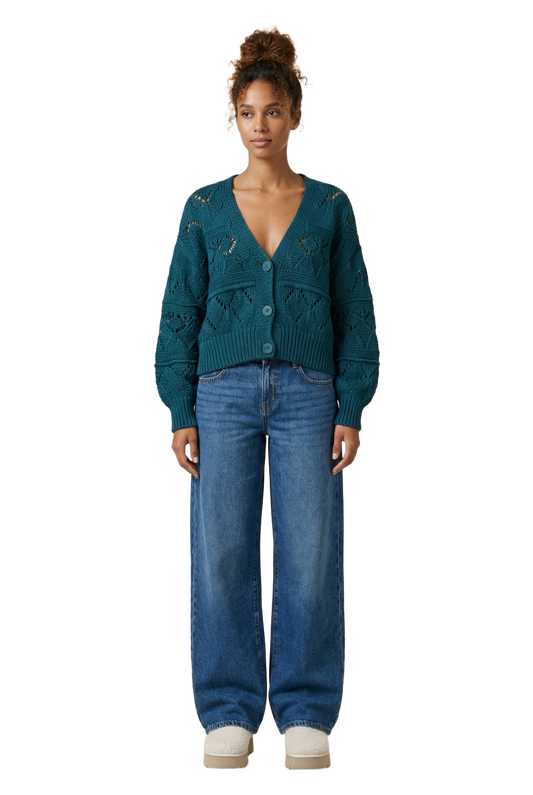 Riley Cotton Cardigan Teal Blue