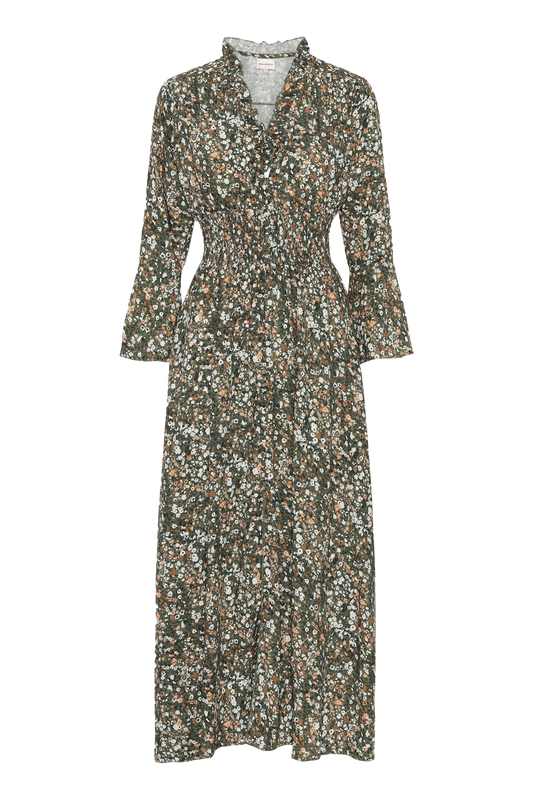 Sally Long Dress Army Green Flower